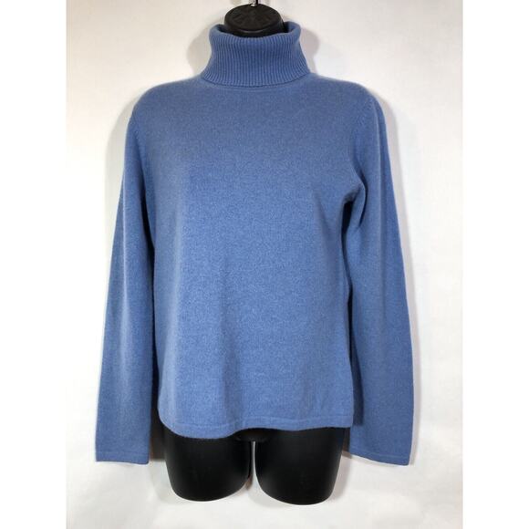 CULLEN Blue 100% Cashmere Sweater Turtleneck Light Pastel Women’s Medium Preppy - Picture 4 of 10